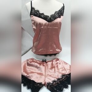 Silky Pink Lace-Trim Cami & Short Set - Women Intimates